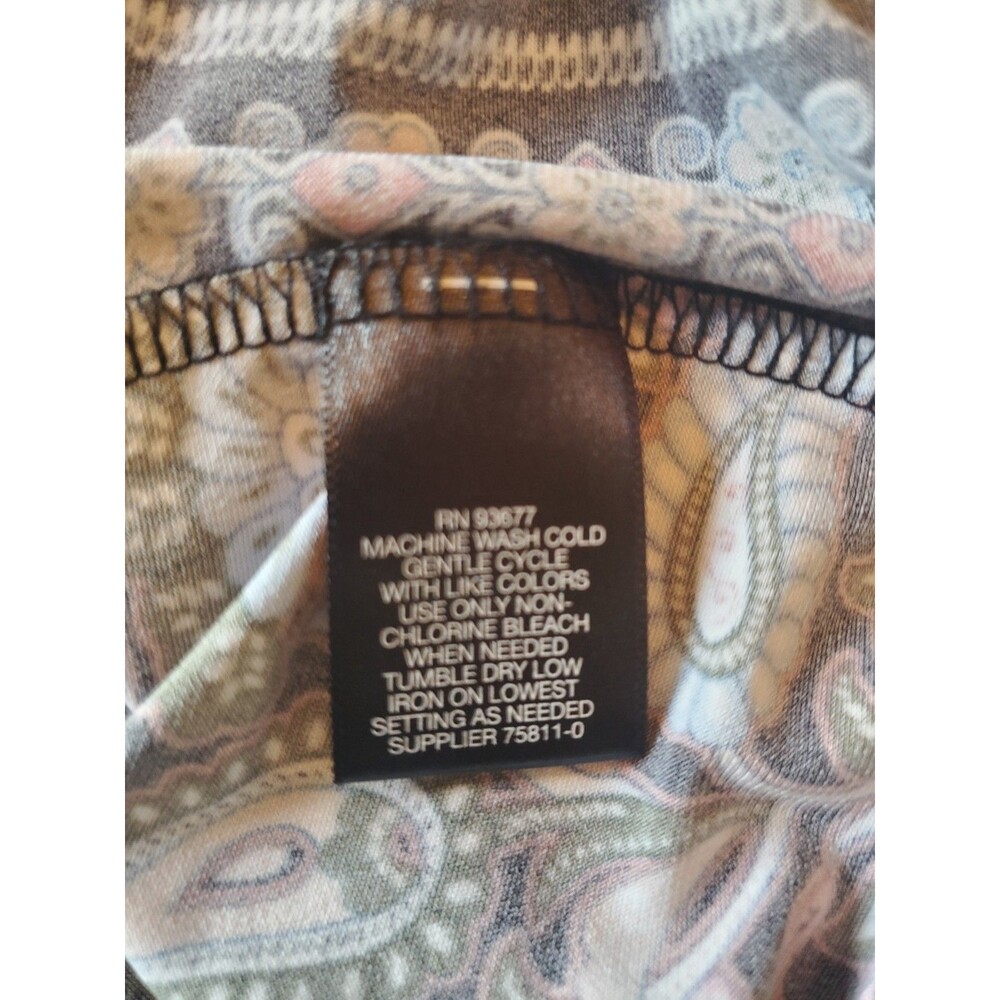 Liz Claiborne Career Petite Short Sleeve Key Hole Crew Neck Blouse Size PL Multi - Picture 11 of 15